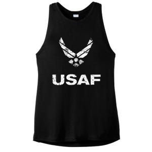 Usaf A.I.R F.O.R.C.E Distressed Usaf Simple Ladies PosiCharge Tri-Blend Wicking Tank