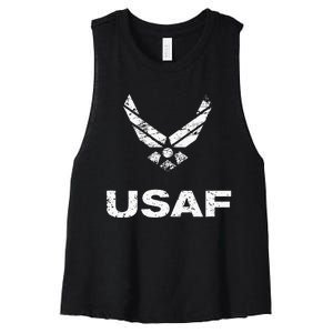 Usaf A.I.R F.O.R.C.E Distressed Usaf Simple Women's Racerback Cropped Tank