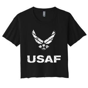 Usaf A.I.R F.O.R.C.E Distressed Usaf Simple Women's Crop Top Tee