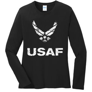 Usaf A.I.R F.O.R.C.E Distressed Usaf Simple Ladies Long Sleeve Shirt