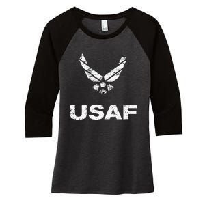 Usaf A.I.R F.O.R.C.E Distressed Usaf Simple Women's Tri-Blend 3/4-Sleeve Raglan Shirt