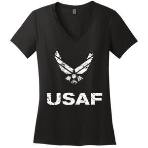 Usaf A.I.R F.O.R.C.E Distressed Usaf Simple Women's V-Neck T-Shirt