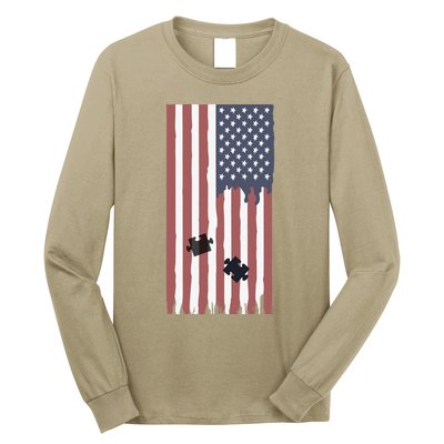 USA American Flag Autism Awareness Long Sleeve Shirt