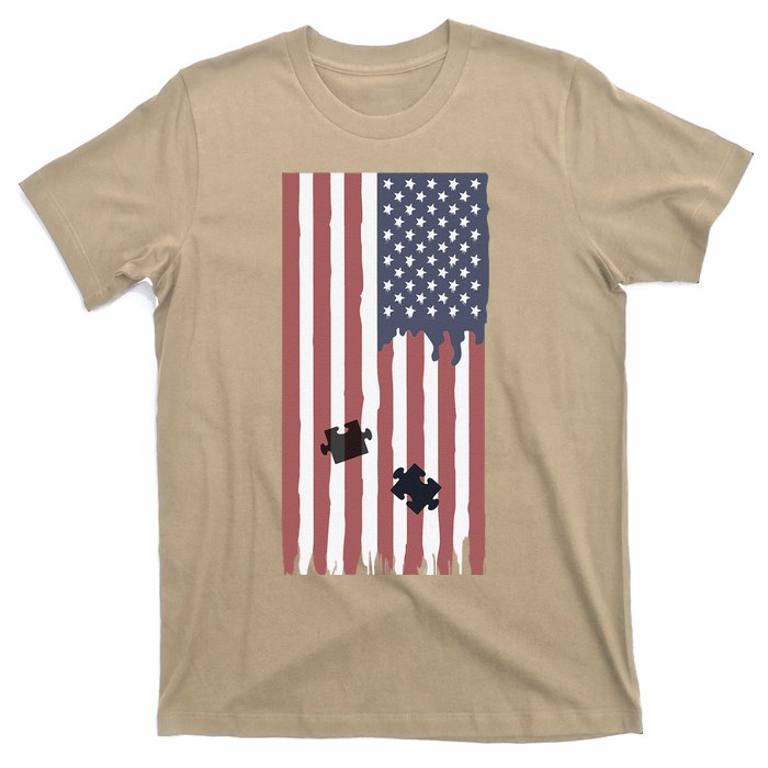 USA American Flag Autism Awareness T-Shirt