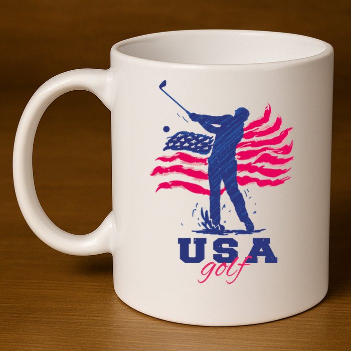 USA American Golf Player 11oz C Handle Ceramic Mug
