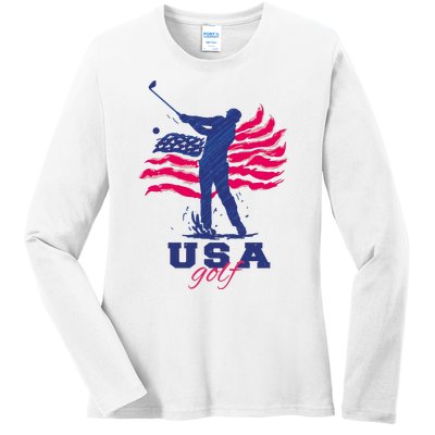 USA American Golf Player Ladies Long Sleeve Shirt