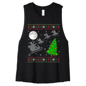 Ugly Asian Giant Hornet Xmas Santa Riding Asian Giant Hornet Tank Top Women's Racerback Cropped Tank