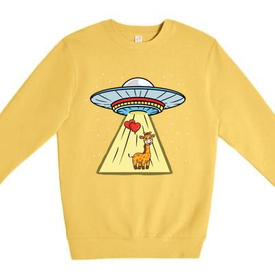 Ufo Abduction Giraffe Valentines Day Gift Premium Crewneck Sweatshirt