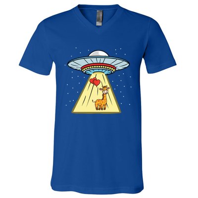 Ufo Abduction Giraffe Valentines Day Gift V-Neck T-Shirt