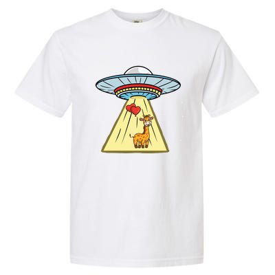 Ufo Abduction Giraffe Valentines Day Gift Garment-Dyed Heavyweight T-Shirt