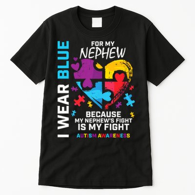 Uncle Aunt Heart I Wear Blue For My Nephew Autism Awareness Tall T-Shirt