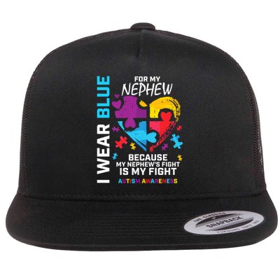 Uncle Aunt Heart I Wear Blue For My Nephew Autism Awareness Flatbill Hat