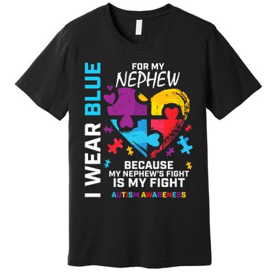 Uncle Aunt Heart I Wear Blue For My Nephew Autism Awareness Premium T-Shirt