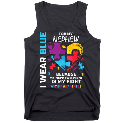Uncle Aunt Heart I Wear Blue For My Nephew Autism Awareness Tank Top