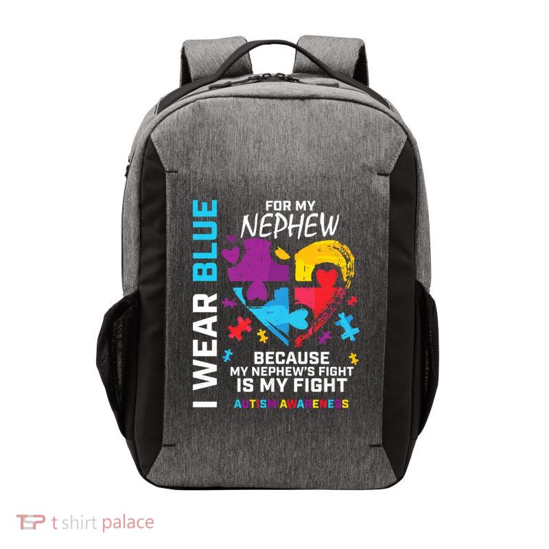 Uncle Aunt Heart I Wear Blue For My Nephew Autism Awareness Vector Backpack