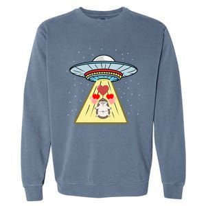 Ufo Abduction Hedgehog Valentines Day Great Gift Garment-Dyed Sweatshirt