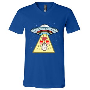 Ufo Abduction Hedgehog Valentines Day Great Gift V-Neck T-Shirt