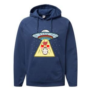 Ufo Abduction Hedgehog Valentines Day Great Gift Performance Fleece Hoodie