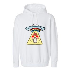 Ufo Abduction Hedgehog Valentines Day Great Gift Garment-Dyed Fleece Hoodie