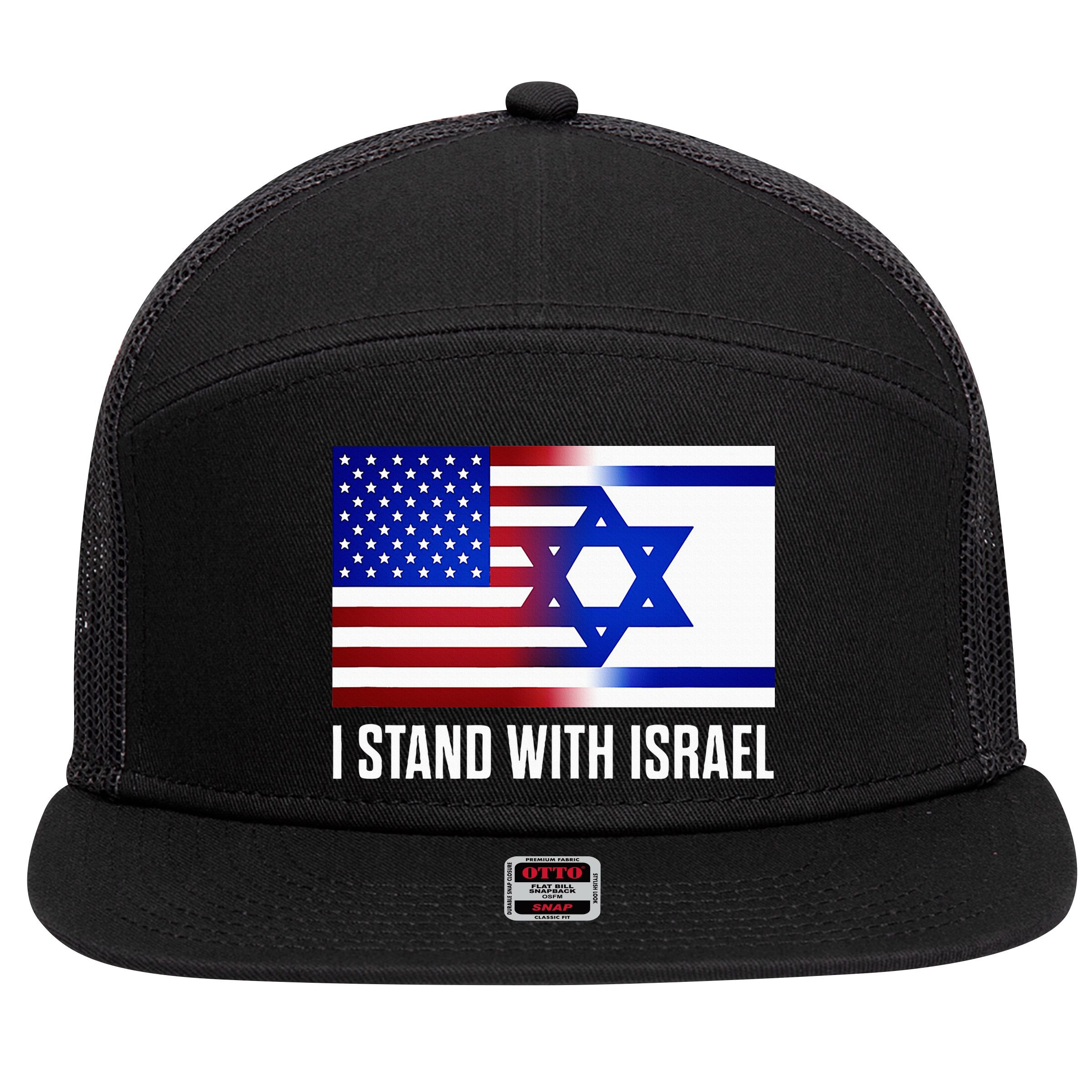 USA and Israel Flag Show Your Support 7 Panel Mesh Trucker Snapback Hat