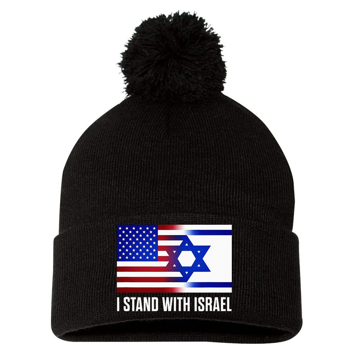 USA and Israel Flag Show Your Support Pom Pom 12in Knit Beanie