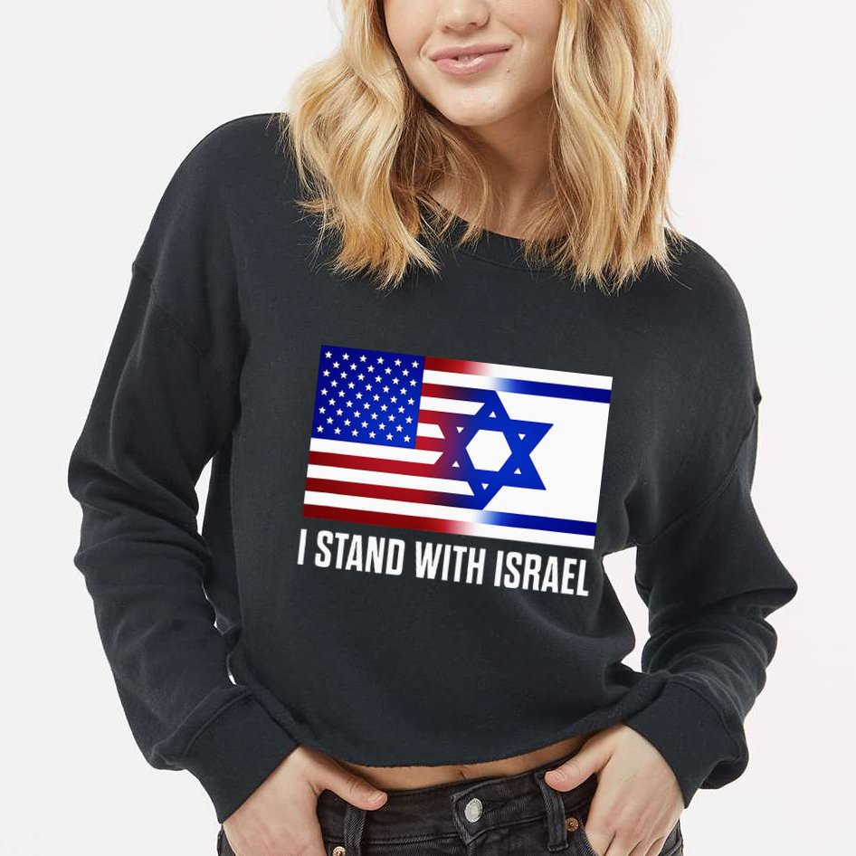 USA and Israel Flag Show Your Support Cropped Pullover Crew