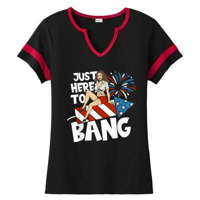 USA American Im Here To Bang 4th Of July Ladies Halftime Notch Neck Tee