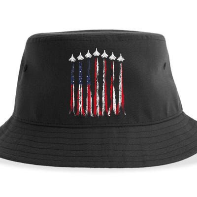 USA Airplane Jet Fighter 4th American Flag Of July Patriotic Sustainable Bucket Hat