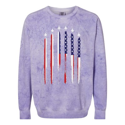 USA Airplane Jet Fighter 4th American Flag Of July Patriotic Colorblast Crewneck Sweatshirt