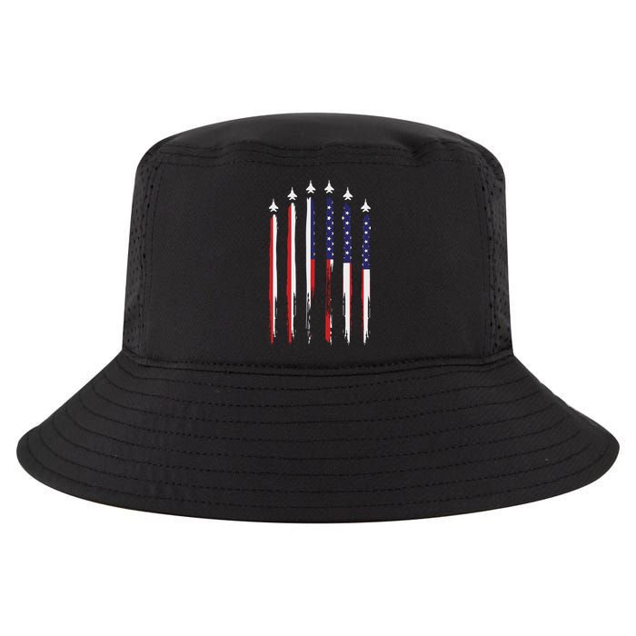 USA Airplane Jet Fighter 4th American Flag Of July Patriotic Cool Comfort Performance Bucket Hat