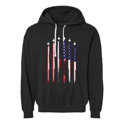 USA Airplane Jet Fighter 4th American Flag Of July Patriotic Garment-Dyed Fleece Hoodie