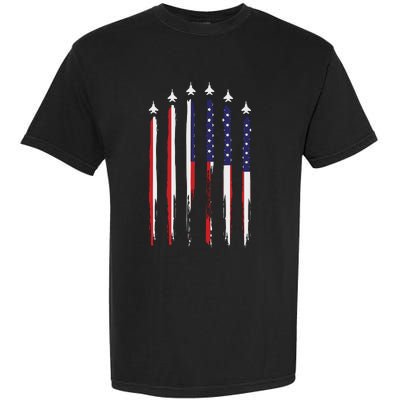 USA Airplane Jet Fighter 4th American Flag Of July Patriotic Garment-Dyed Heavyweight T-Shirt