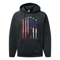 USA Airplane Jet Fighter 4th American Flag Of July Patriotic Performance Fleece Hoodie