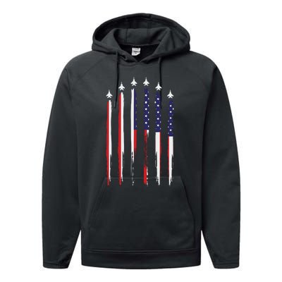 USA Airplane Jet Fighter 4th American Flag Of July Patriotic Performance Fleece Hoodie