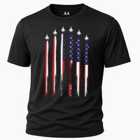 USA Airplane Jet Fighter 4th American Flag Of July Patriotic Cooling Performance Crew T-Shirt