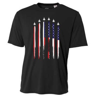 USA Airplane Jet Fighter 4th American Flag Of July Patriotic Cooling Performance Crew T-Shirt