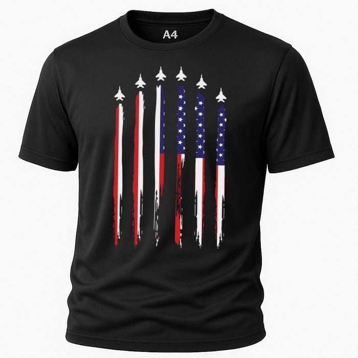 USA Airplane Jet Fighter 4th American Flag Of July Patriotic Cooling Performance Crew T-Shirt