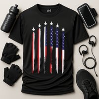 USA Airplane Jet Fighter 4th American Flag Of July Patriotic Cooling Performance Crew T-Shirt