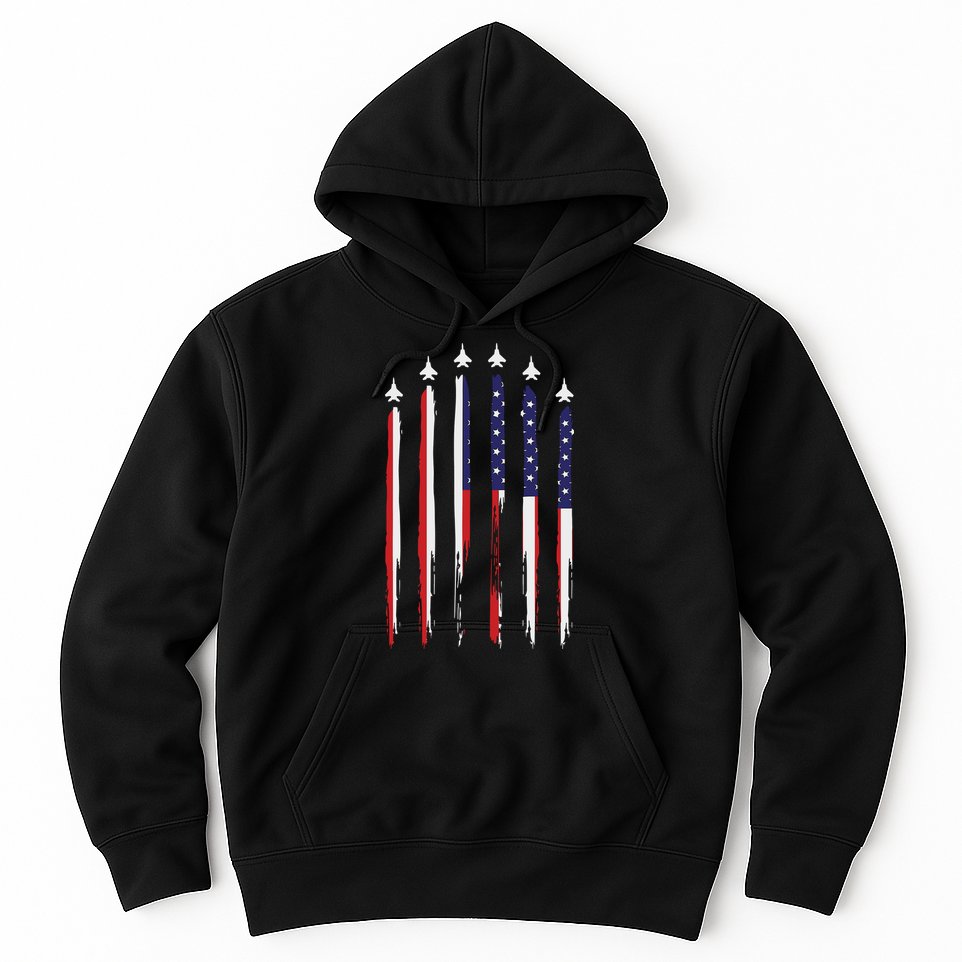 USA Airplane Jet Fighter 4th American Flag Of July Patriotic Hoodie