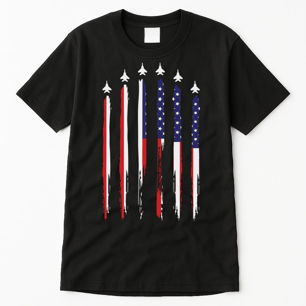 USA Airplane Jet Fighter 4th American Flag Of July Patriotic Tall T-Shirt