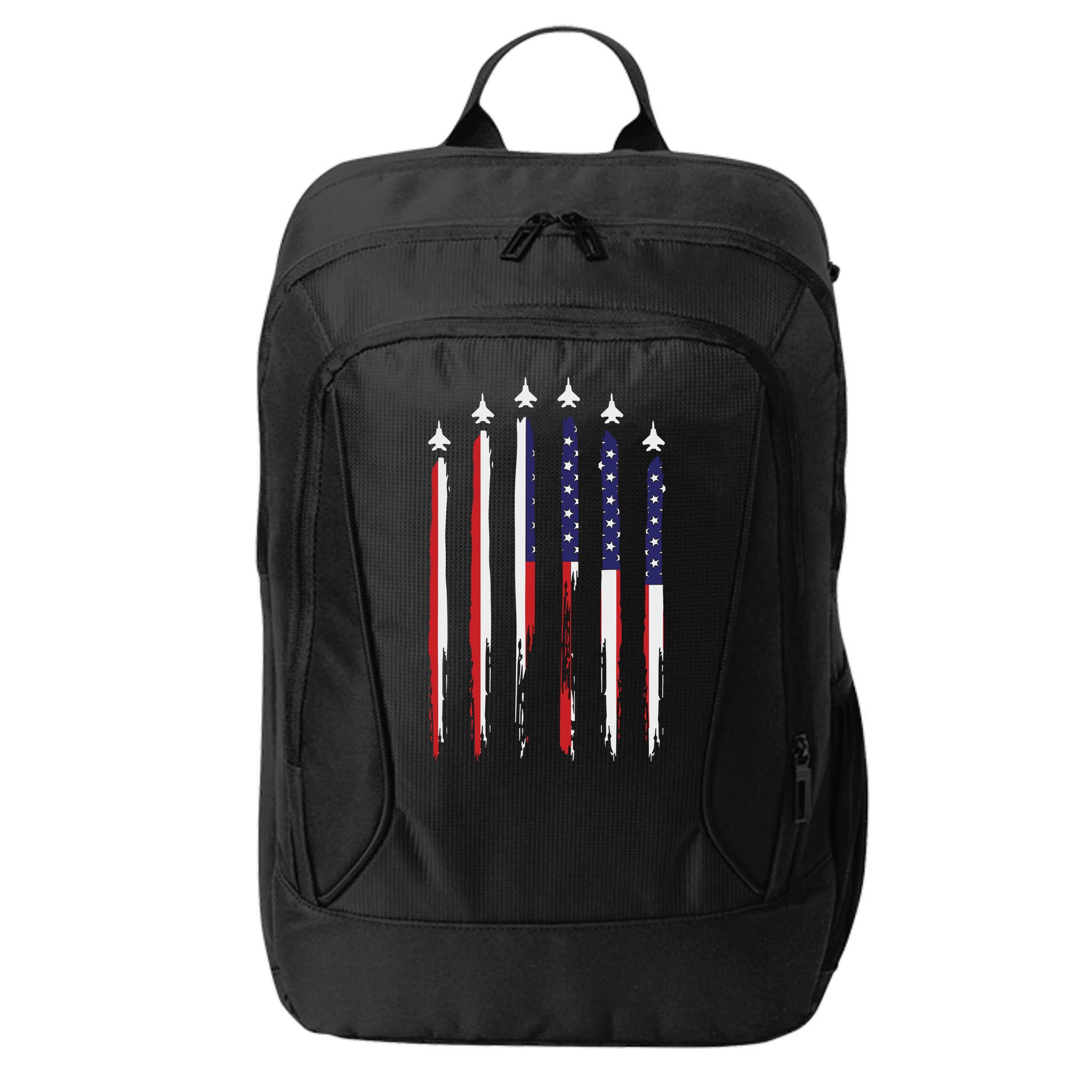 USA Airplane Jet Fighter 4th American Flag Of July Patriotic City Backpack