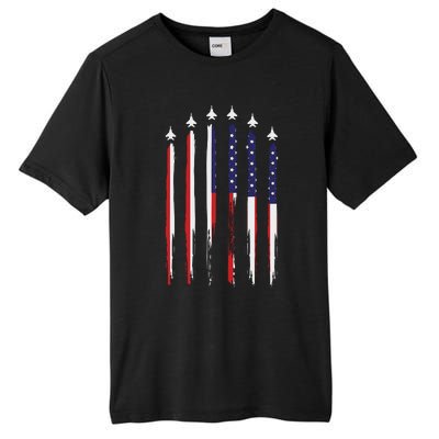 USA Airplane Jet Fighter 4th American Flag Of July Patriotic Tall Fusion ChromaSoft Performance T-Shirt