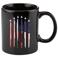 USA Airplane Jet Fighter 4th American Flag Of July Patriotic 11oz C Handle Ceramic Mug