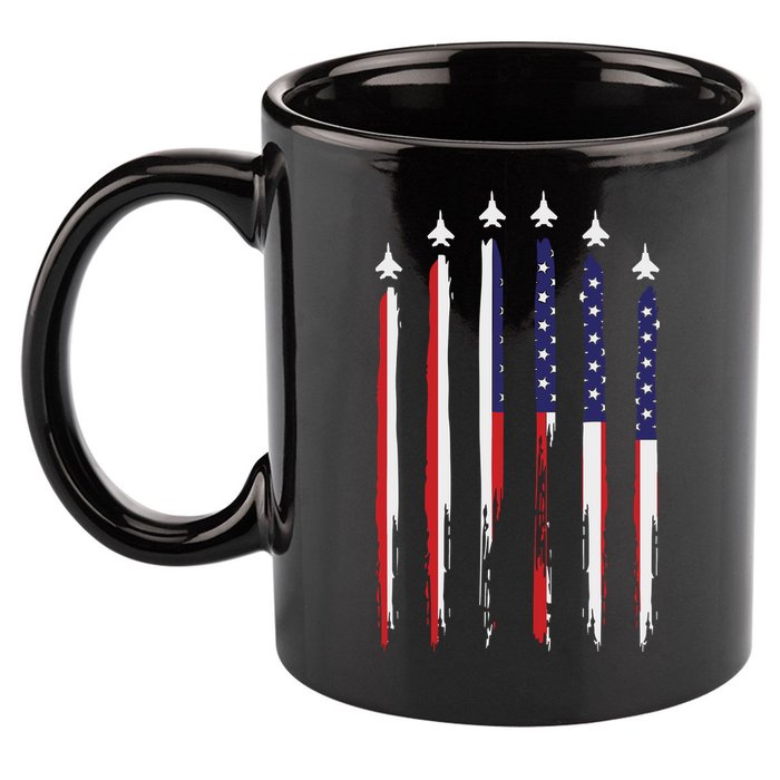 USA Airplane Jet Fighter 4th American Flag Of July Patriotic 11oz C Handle Ceramic Mug