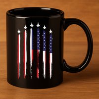 USA Airplane Jet Fighter 4th American Flag Of July Patriotic 11oz C Handle Ceramic Mug