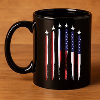 USA Airplane Jet Fighter 4th American Flag Of July Patriotic 11oz C Handle Ceramic Mug