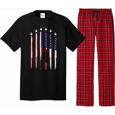 USA Airplane Jet Fighter 4th American Flag Of July Patriotic Pajama Set