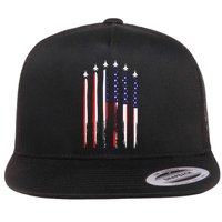 USA Airplane Jet Fighter 4th American Flag Of July Patriotic Flat Bill Trucker Hat