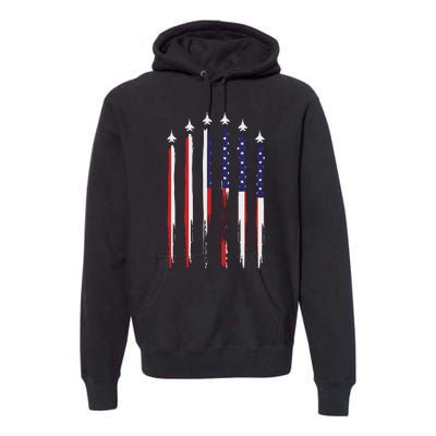 USA Airplane Jet Fighter 4th American Flag Of July Patriotic Premium Hoodie