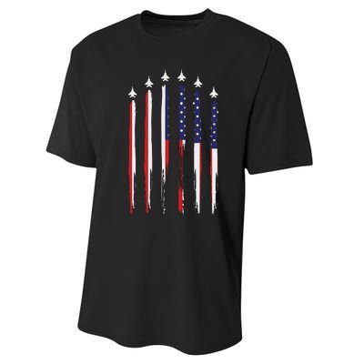 USA Airplane Jet Fighter 4th American Flag Of July Patriotic Performance Sprint T-Shirt